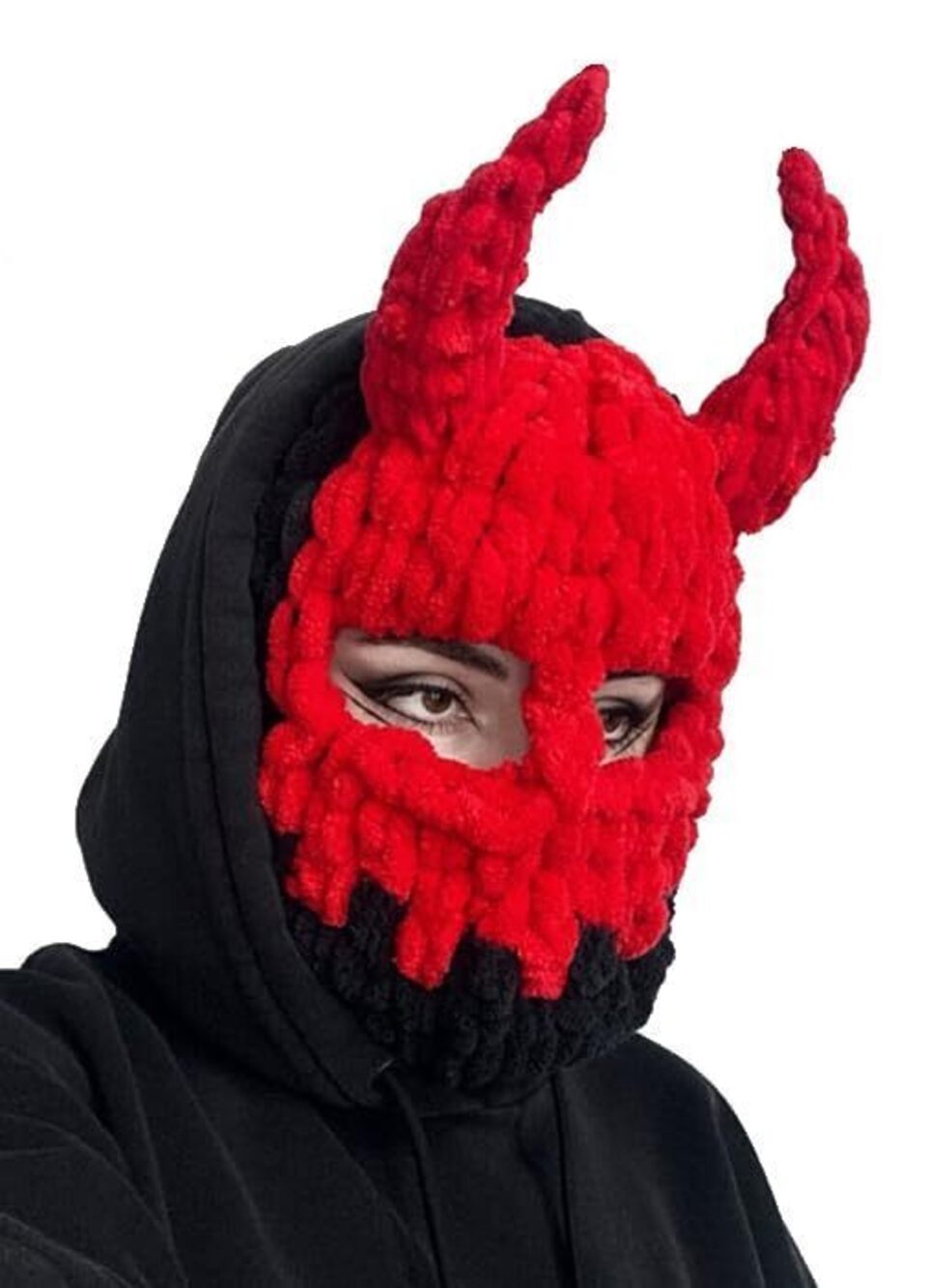 6459 Y2k Knit Balaclava Face Mask Bunny Ear Horn Ski Scarf Winter Warm Hat